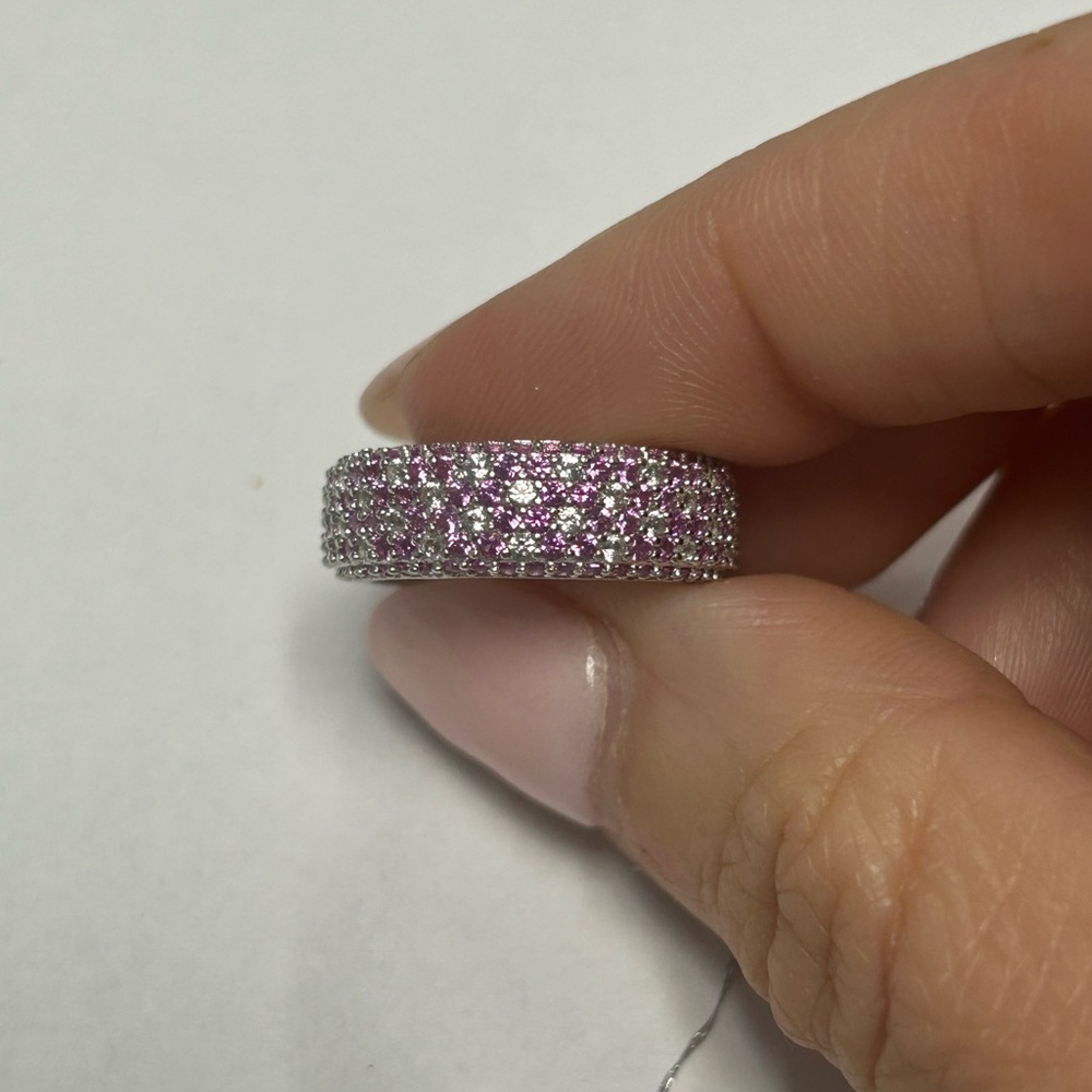 Suzy Levian Sterling Silver Pink Sapphire White Sapphire Pave Band Ring NWT